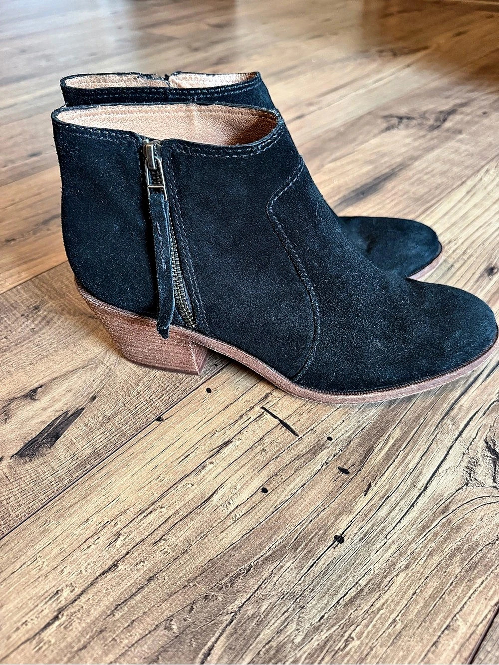 Madewell Black Suede Ankle Booties Block Heel Side Zip Boot Size 8.5